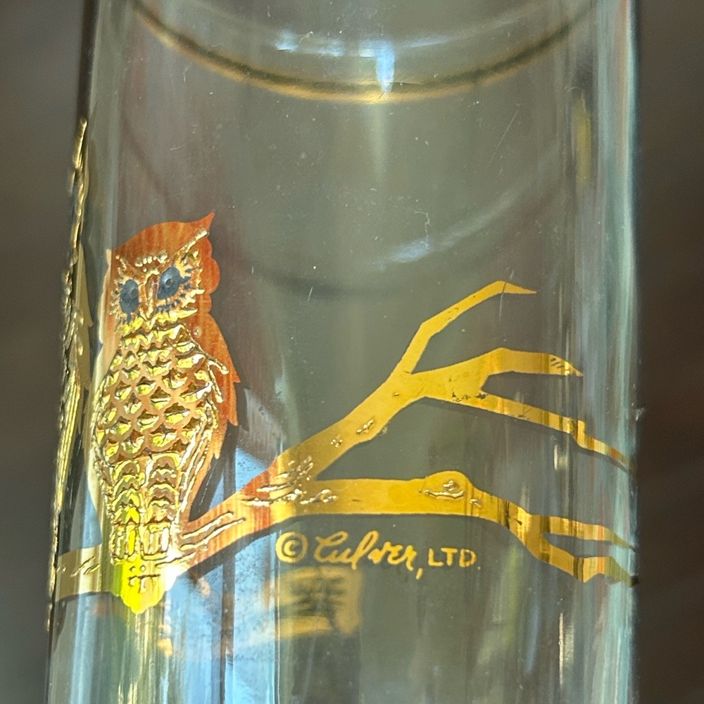 Culver Ltd. 22kt Gold Owls Highball Cocktail Glasses Vintage 1950-60s Set of 3 - Picture 6 of 14